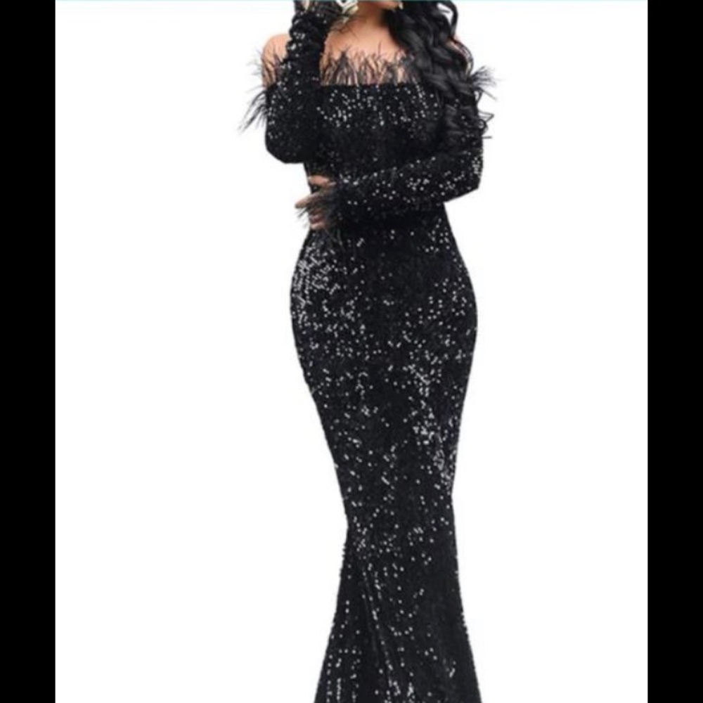 black sparkly long formal dress